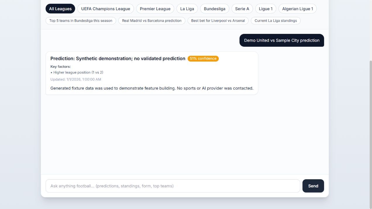 Football Prediction Assistant — actual application interface with demonstration data